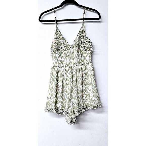 francesca's Pants - FRANCESCA Mi Ami Green Spaghetti Adjustable Straps Lined Women Romper Shorts...